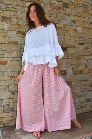 Arbi Gingham Palazzo Pant Indian Pink